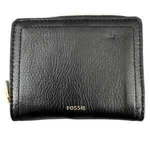 NWT Fossil Black Leather Logan Multi RFID Protection Zip Around Bifold Wallet